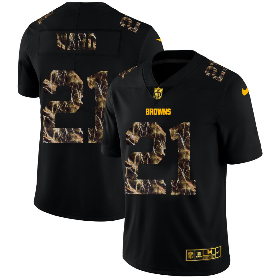 2020 Cleveland Browns #21 Denzel Ward Men Black Nike Flocked Lightning Vapor Limited NFL Jersey->customized nfl jersey->Custom Jersey
